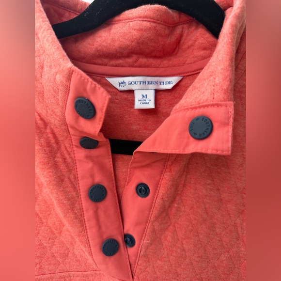 Southern Tide Women’s Quilted Snap-Placket Crewneck Sweater - Coral Red - Picture 2 of 5